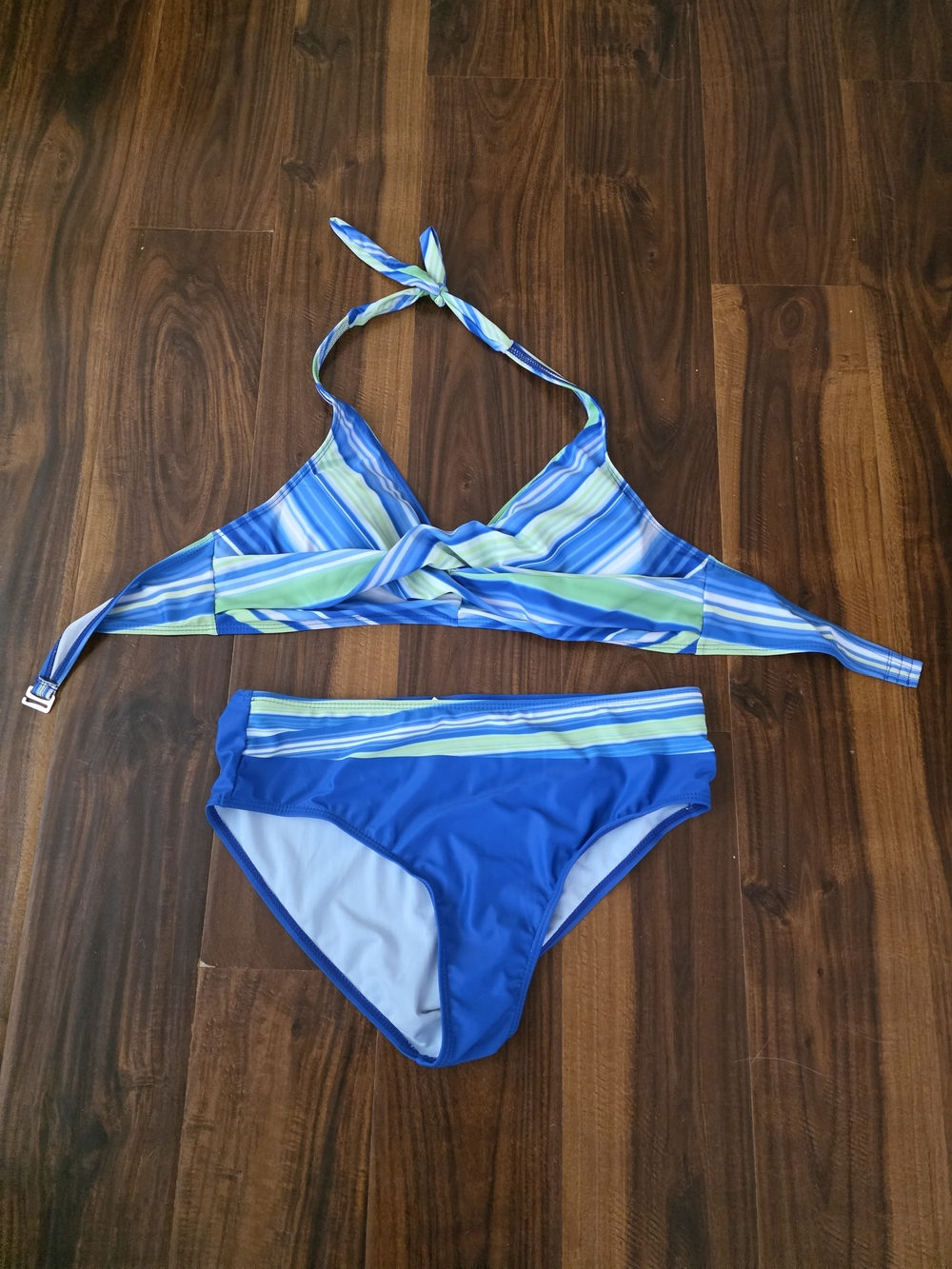 Blue Striped Halter Bikini Set - Women Swim